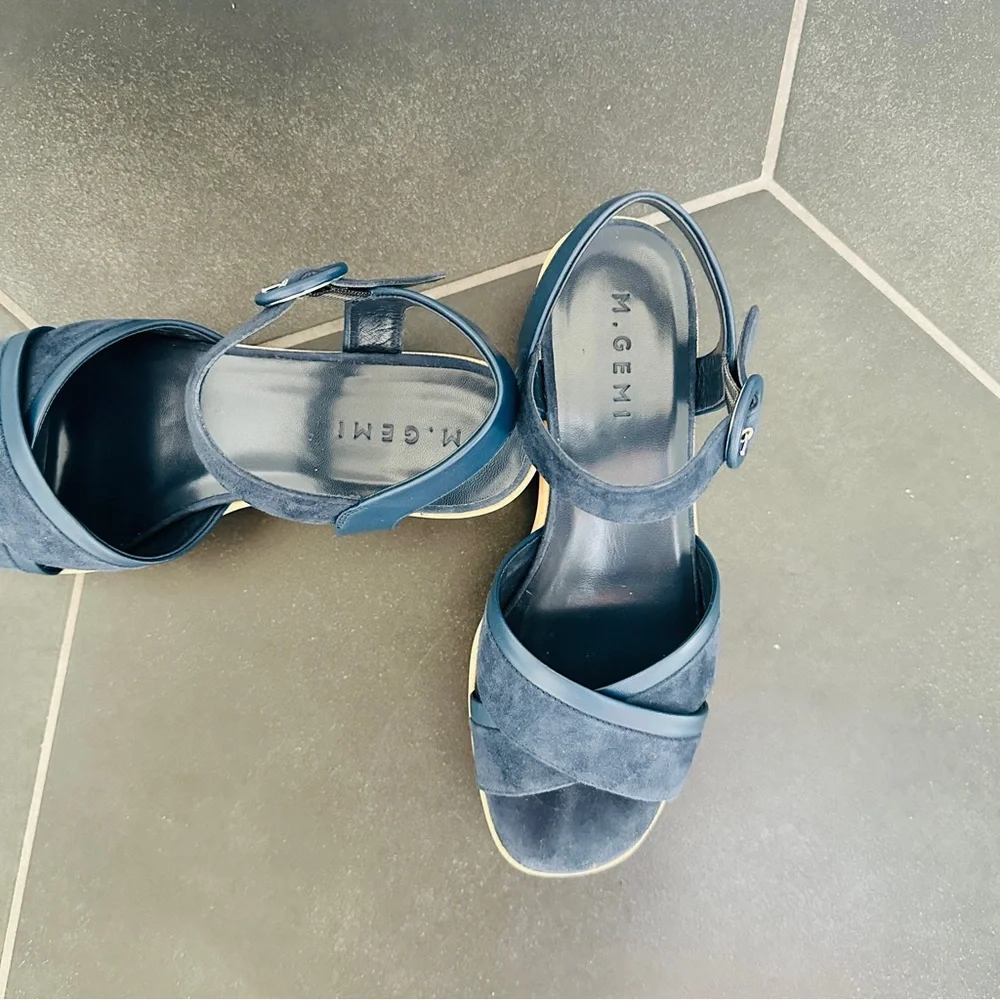 M. Gemi Blue Platform Sandals with Cork Sole - Picture 5 of 5